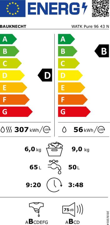 Energie-Label Bauknecht Bauk WaTr WATK Pure 96 43 N D