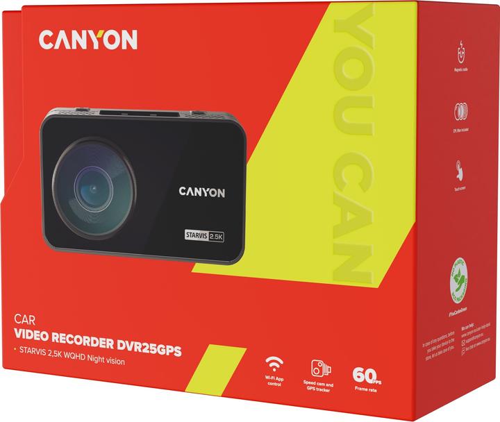 Produktbild Canyon DVR25GPS, 3.0&amp#039&amp#039 IPS (640x360), touch screen, WQHD 2.5K 2560x1440@60fps, NTK96670, 5 (GPS-Empfänger, Eingebaute Anzeige, WLAN, 2.5K)