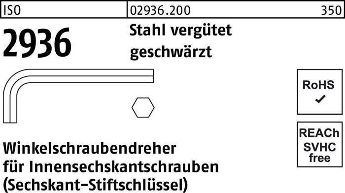 Produktbild Winkelschraubendreher ISO 2936 Innen-6-kant SW 0,7 Stahl vergütet geschwärzt (Innensechskant)