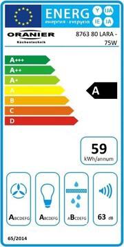 Label énergétique Oranier Lara 75 W blanc Hotte murale sans tête, largeur 75 cm (Hotte murale)