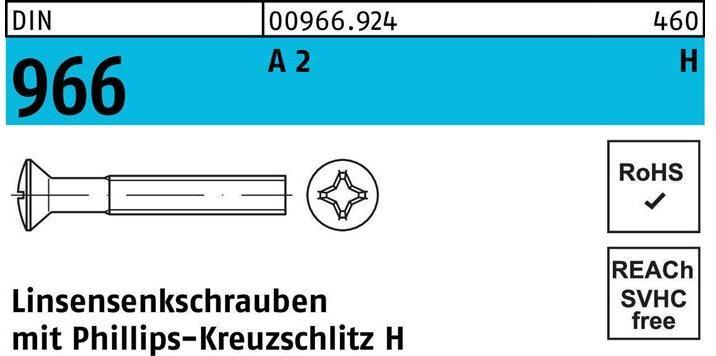 Produktbild Linsensenkschraube DIN 966 m.Kreuzschlitz PH M 4 x 50 -H A 2 (500 Schrauben pro Stück)