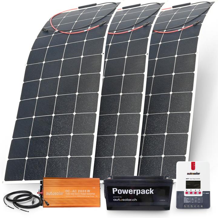 Actual product image Autosolar Complete package 480W flexible with lithium battery 200Ah and 2000W inverter (495 W)
