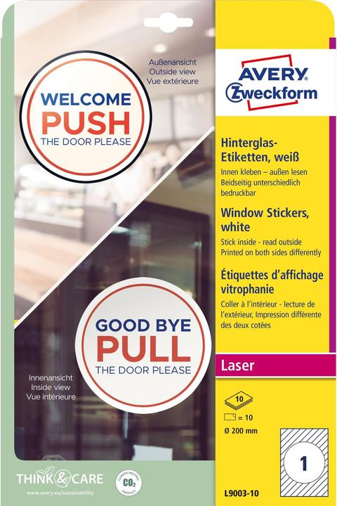 Produktbild Avery Zweck Form Backglass-Etiketten, Durchm.: 200 mm, weiss Folienetikett für Laserdrucker, ablösbar