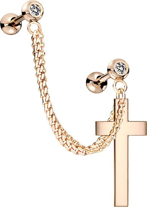 Star Piercing Micro Barbell rosegold Anhänger Kette und Kreuz (Chirurgenstahl 316L, Messing)