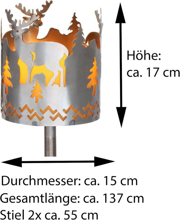 Image du produit Novaliv Gartenfackel Hirsch Feuerschale Metall mit Stiel Brennmittel Solarlampe LED