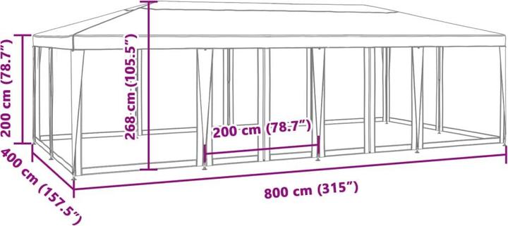 Produktbild VidaXL Partyzelt Pavillon Festzelt mit 12 Mesh-Seitenteilen Anthrazit 8x4m HDPE (800 cm, 400 cm)