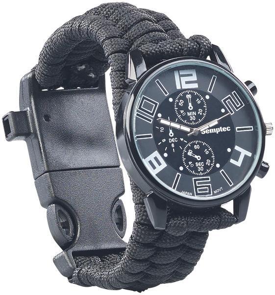 Semptec 5-in-1-Überlebensuhr mit Armband aus Para-Seil