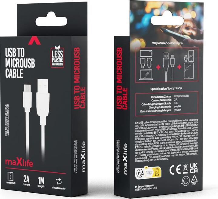 Produktbild Maxlife Kabel USB - microUSB 1,0 m 2A weiss (1 m)
