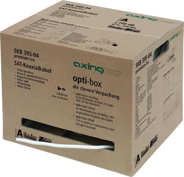 Produktbild Axing Koaxialkabel SKB 395-04 250m Ring 3fach geschirmt in der opti-box (100 dB, Antennenkabel)
