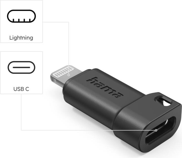 Actual product image Hama USB-C adapter to Apple Lightning connector, MFI, black (Lightning, USB Type C)