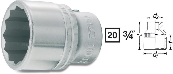 Produktbild HAZET Steckschlüsseleinsatz ∙ Doppelsechskant 1000AZ-1.1/8 ∙ Vierkant20 mm (3/4 Zoll) ∙ Aussen Doppe…