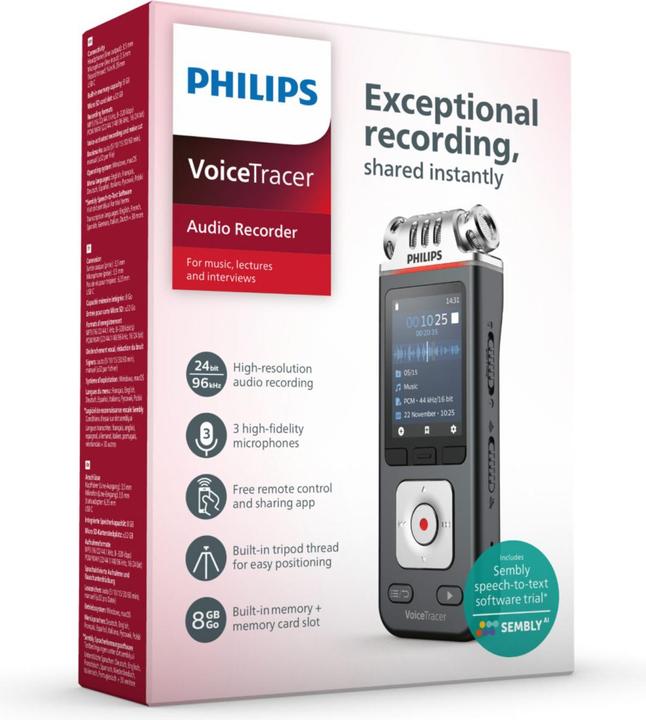 Image du produit Philips DVT6115 Traceur vocal numérique (8 Go)