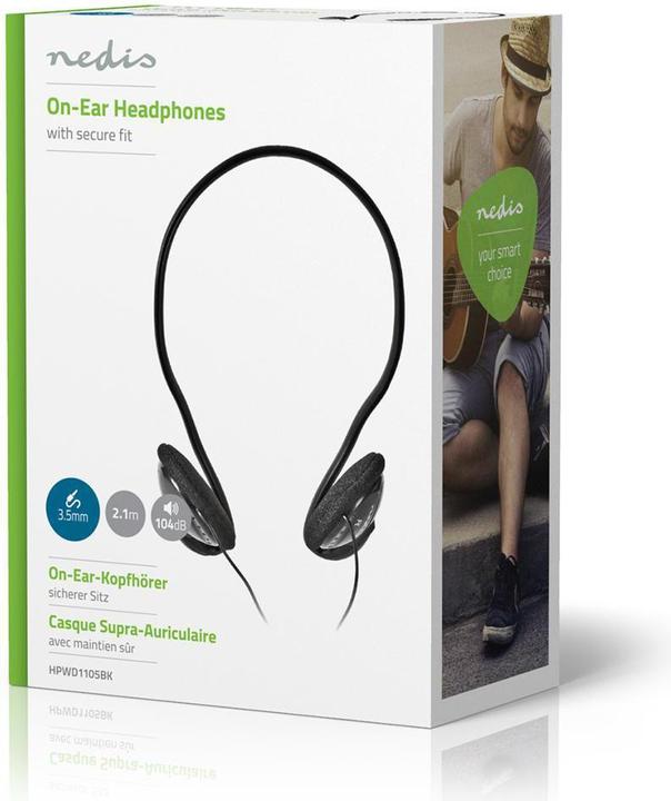 Immagine prodotto Nedis Cuffie on-ear con cavo da 3,5 mm Lunghezza cavo: 2,10 m Nero 2,10 m Nero, Taglia unica (Cablato)