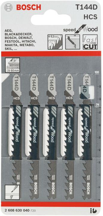 Produktbild Bosch Professional Zubehör Stichsägeblatt T 144 D Speed for Wood, 5er-Pack