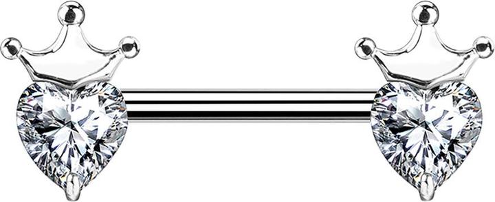 Produktbild Star Piercing Barbell silber Kristallherz silber mit Krone (Messing, Chirurgenstahl 316L)