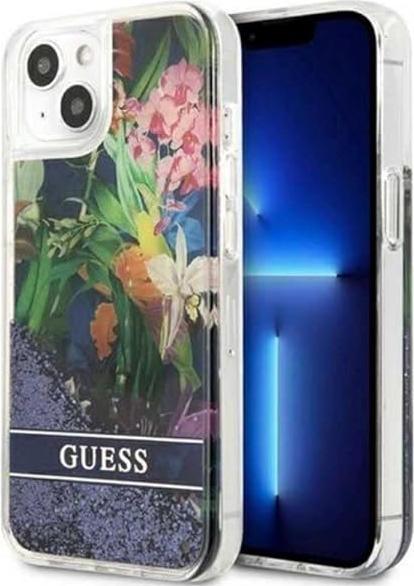 Produktbild Guess GUHCP13SLFLSB iPhone 13 Mini 5.4 "Blue / Blue Hard Case Flower Liquid Glitter (Apple iPhone 13 mini)