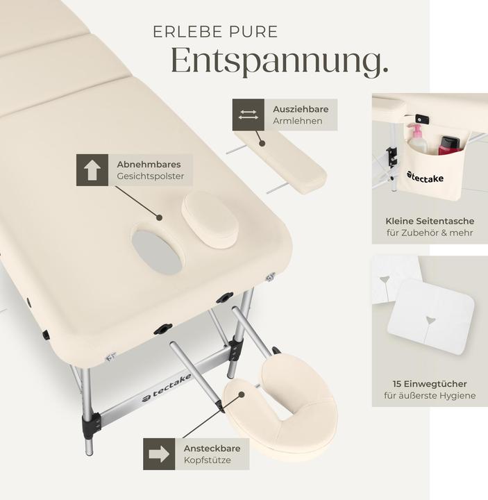 Actual product image tectake Massage Table - 3-zone bed with aluminium frame, head- and armrests, carry bag