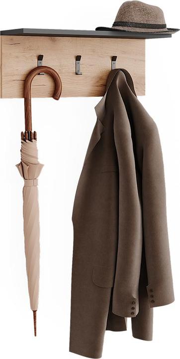 Produktbild Vichy Garderobe mit Hutablage Orlando, Anthrazit/Goldkraft Eiche, 60 x 21.6 cm