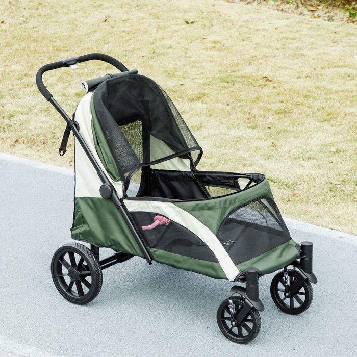 Produktbild Swisshandel24 Hundewagen Hundebuggy klappbar für grosse Hunde & Katzen bis 30 kg Katzenbuggy, dunkelgrün (Hund, Faltbar, Atmungsaktiv, Sicherheitsverschluss)