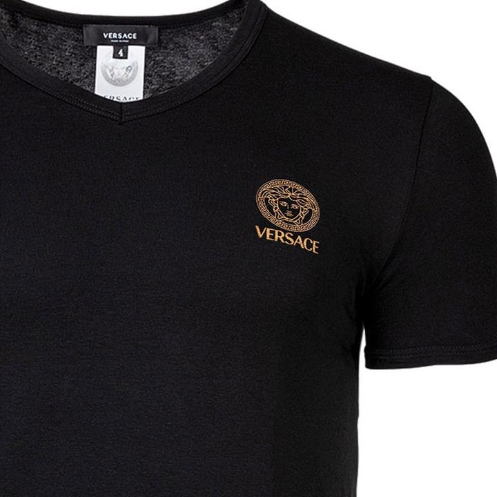 Actual product image Versace T-Shirt Short Sleeves V Neck Jersey Topeka Bi-Stretch Cotton Organic New Logo (XL)