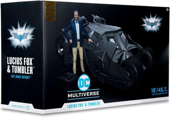 Actual product image McFarlane DC Multiverse Vehicle Tumbler with Lucuis Fox (The Dark Knight) (Gold Label)