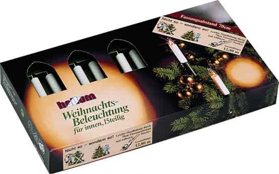 Produktbild Hellum Lichterkette Schaftkerze 15 Kerzen klar für innen Schaft/Kabel grün 12,8m elfenbein (12.80 m)