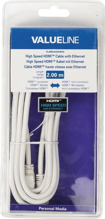 Image du produit Valueline Câble HDMI haute vitesse avec Ethernet HDMI mâle - HDMI mini mâle 2,00 m blanc (2 m, HDMI)