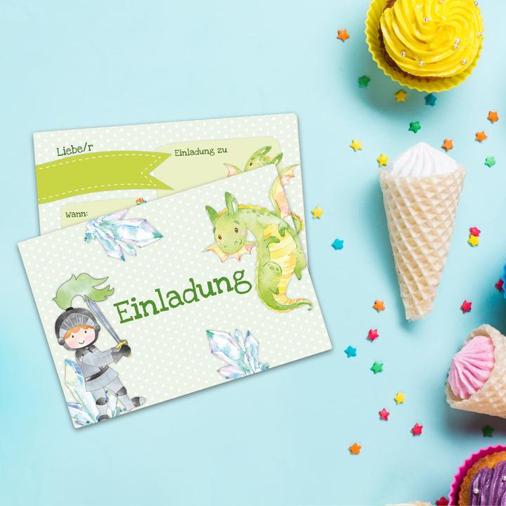 Produktbild Papierdrachen 12 Einladungskarten zum Geburtstag – Ritter (12 Stk.)