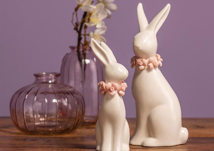 Produktbild G. Wurm Hase mit Blumenkranz aus Keramik weiss (B/H/T) 7x18x5cm (1 x)