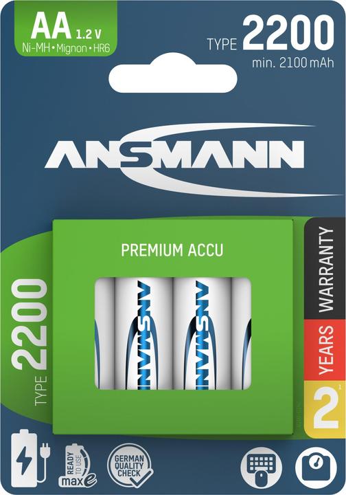 Immagine prodotto Ansmann Batteria NiMH Mignon AA tipo 2200 (min. 2100 mAh) maxE (4 pz., AA, 2100 mAh)