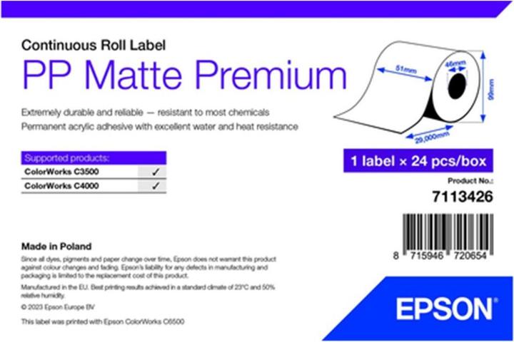 Immagine prodotto Epson Etichetta Opaca In Pp Prem Continua
