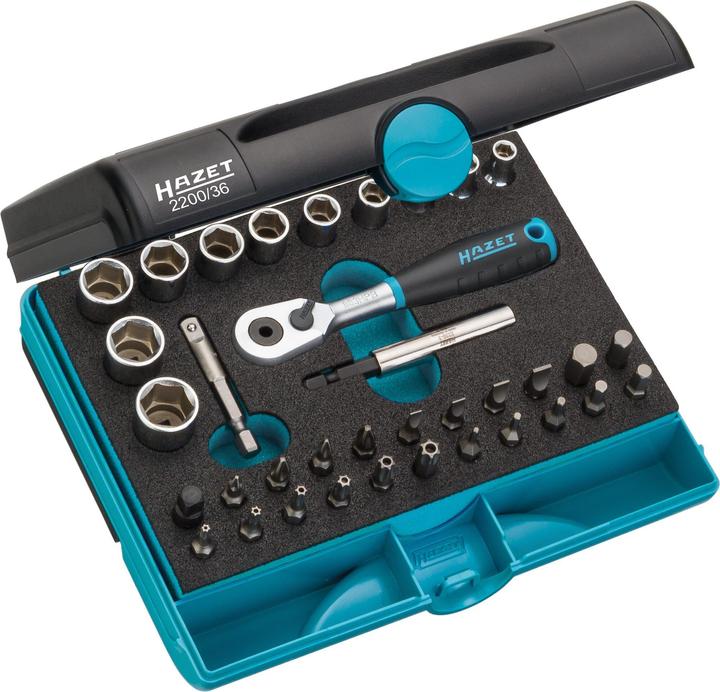 HAZET Steckschlüssel Satz 2200/36 ∙ Vierkant6,3 mm (1/4 Zoll), Sechskant6,3 (1/4 Zoll) ∙ Aussen Sech… (12 mm, 14 mm, 10  mm, 11 mm, 13 mm)