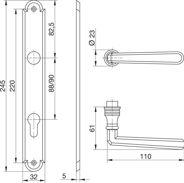 Actual product image Grundmann Old Vienna door fitting | Door handle on plate PZ 88 | Chrome-plated brass (Door handle)