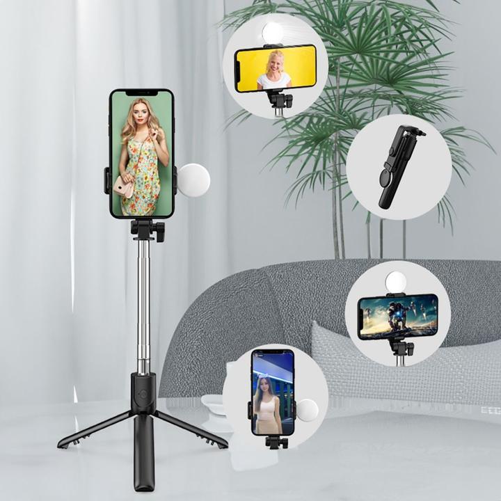 Actual product image Hurtel Selfie stick WR1YXS telescopic tripod 0.71m with round lamp - black