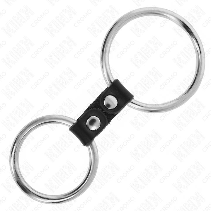 Produktbild Kink - Doppelter Metall Penis Ring 3.7 Cm bis 5 Cm verbunden durch Lederriemen Modell 4 (5 cm)