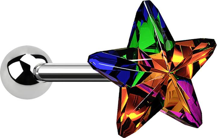 Star Piercing Micro Barbell silber mit Stern multicolor (ohne Messing, Chirurgenstahl 316L)