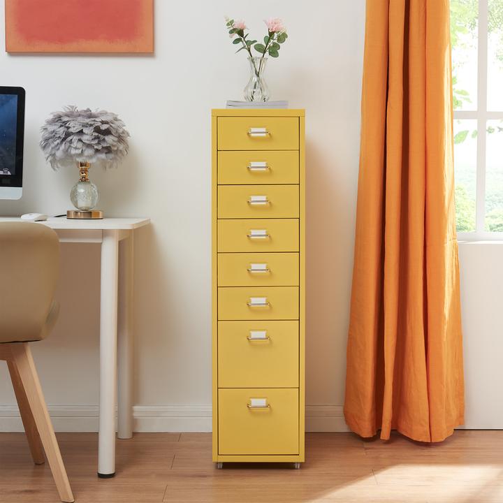Produktbild En.Casa Rollcontainer Kökar mit 8 Schubladen 109x28x41 cm Gelb