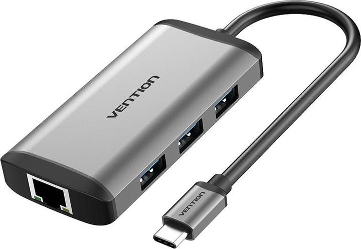 Vention USB-C Docking Station to HDMI, 3x USB3.0, RJ45, PD 0.15m CNCHB, grey (USB-C, 4 Ports)