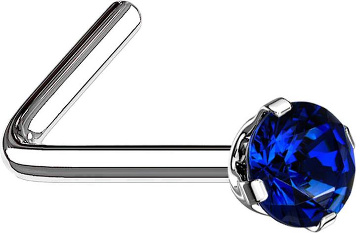 Star Piercing Nasenstecker gewinkelt silber runder Kristall dunkelblau gefasst (Chirurgenstahl 316L)
