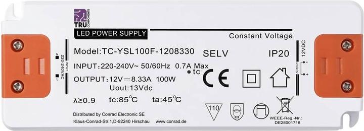Produktbild Tru Components TC-YSL100F-1208330 LED-Trafo Konstantspannung 100 W 8.33 A 12 V/