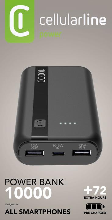 Actual product image Cellularline Power Bank 10000 - Black (10000 mAh, 12 W, 37 Wh)