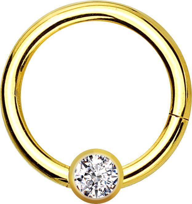 Produktbild Star Piercing Micro Segmentring klappbar vergoldet mit Kugel Kristall silber (ohne Messing, Titan G23)