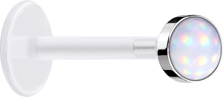 Star Piercing Micro Labret transparent mit Scheibe und Epoxidstein weiss (Chirurgenstahl 316L, ohne Messing, Bioflex)