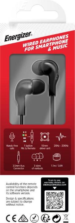Immagine prodotto Energizer Cuffie a filo - CIA5 - jack / aux 3,5 mm, nero (Cablato)
