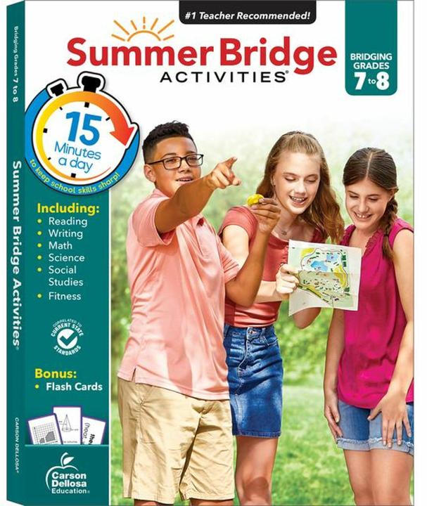 Actual product image Summer Bridge Activities 7th to 8th Grade Workbook, Math, Reading Comprehension, Writing, Science, S (English, Summer Bridge Activities, 2015)