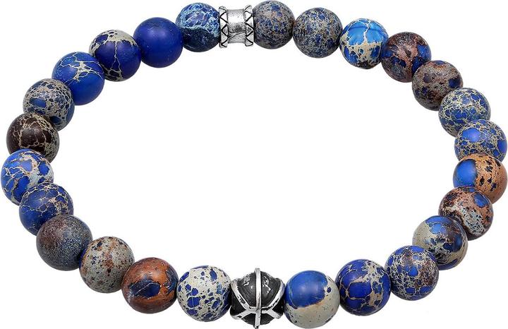 Image du produit Kuzzoi Bracelet Hommes Agate Bleue Perles Oxydée Argent 925 (23 cm, Agate, Plastique, Argent sterling 925)
