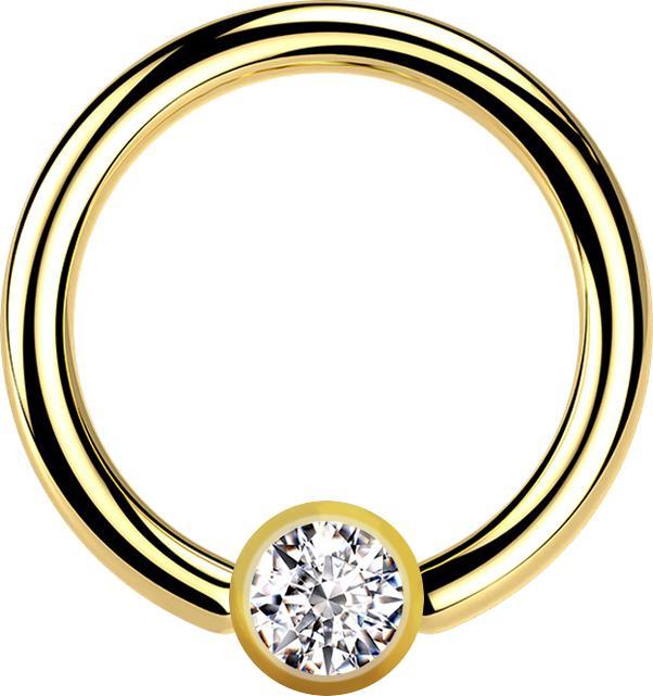 Star Piercing Micro Ball Closure Ring vergoldet mit Kugel Kristall silber (Chirurgenstahl 316L)
