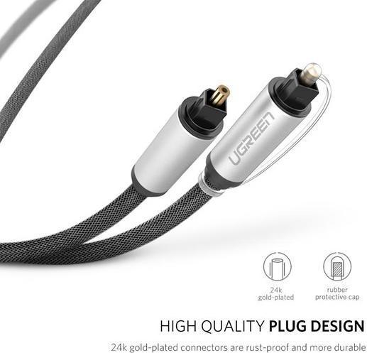 Immagine prodotto Ugreen AV108 Cavo audio ottico Toslink, alluminio intrecciato, 2 m (argento) (2 m, TOSLINK)