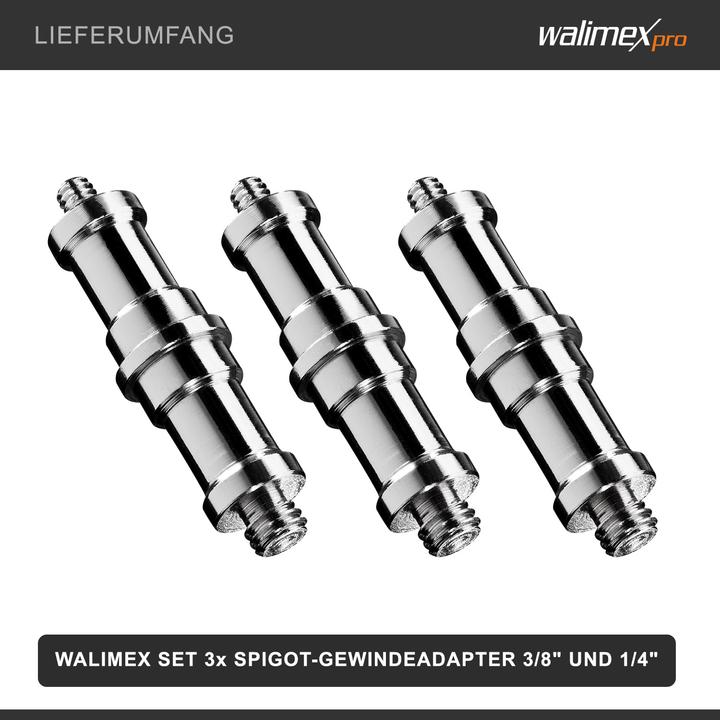 Produktbild Walimex Set 3x Spigot Gewinde Adapter 3/8" 1/4" Fotografie Kamera Zubehör Stativ (Stativadapter)