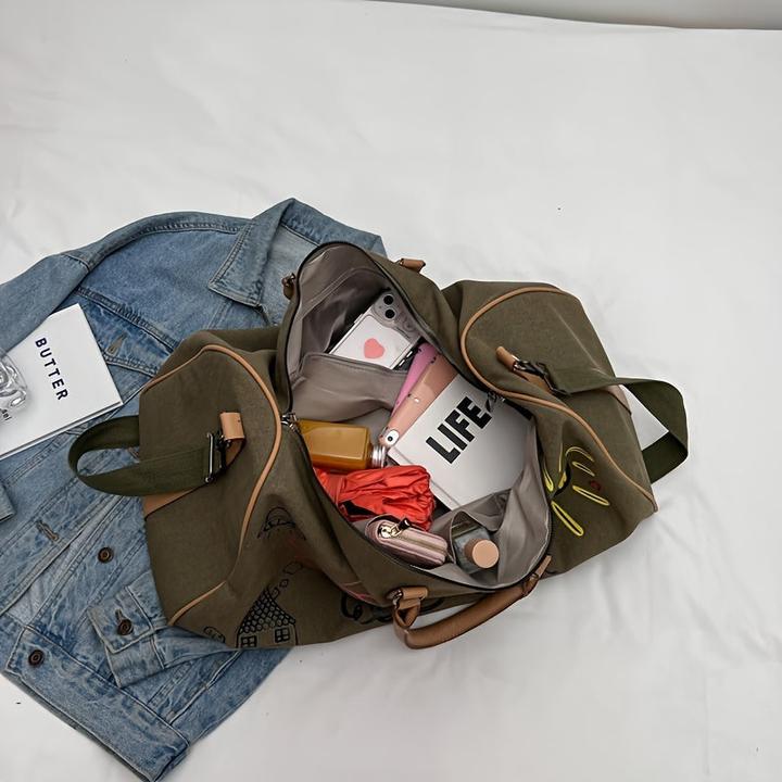 Actual product image Only-Bags.Store Vintage Canvas Travel Duffel Bag, Cartoon Graffiti Print Weekend Bag with Shoulder Strap, Portable